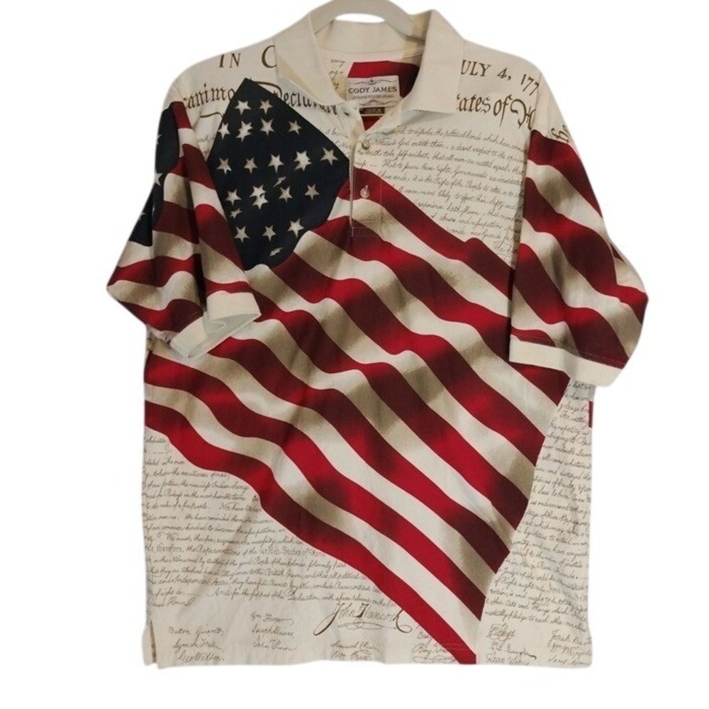 Cody James Mens American Flag Declaration of Independence Polo‎ Shirt Size M